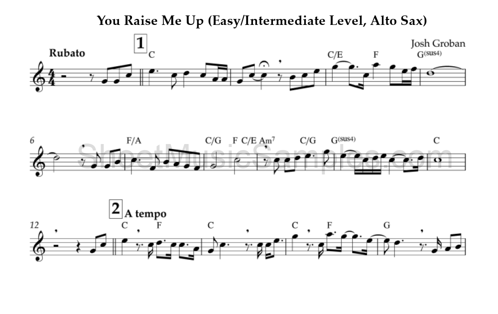 You Raise Me Up (Easy/Intermediate Level, Alto Sax)