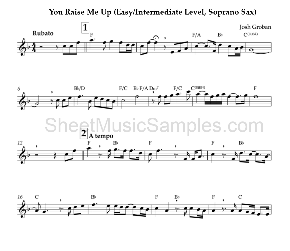 You Raise Me Up (Easy/Intermediate Level, Soprano Sax)