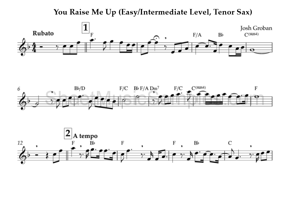 You Raise Me Up (Easy/Intermediate Level, Tenor Sax)