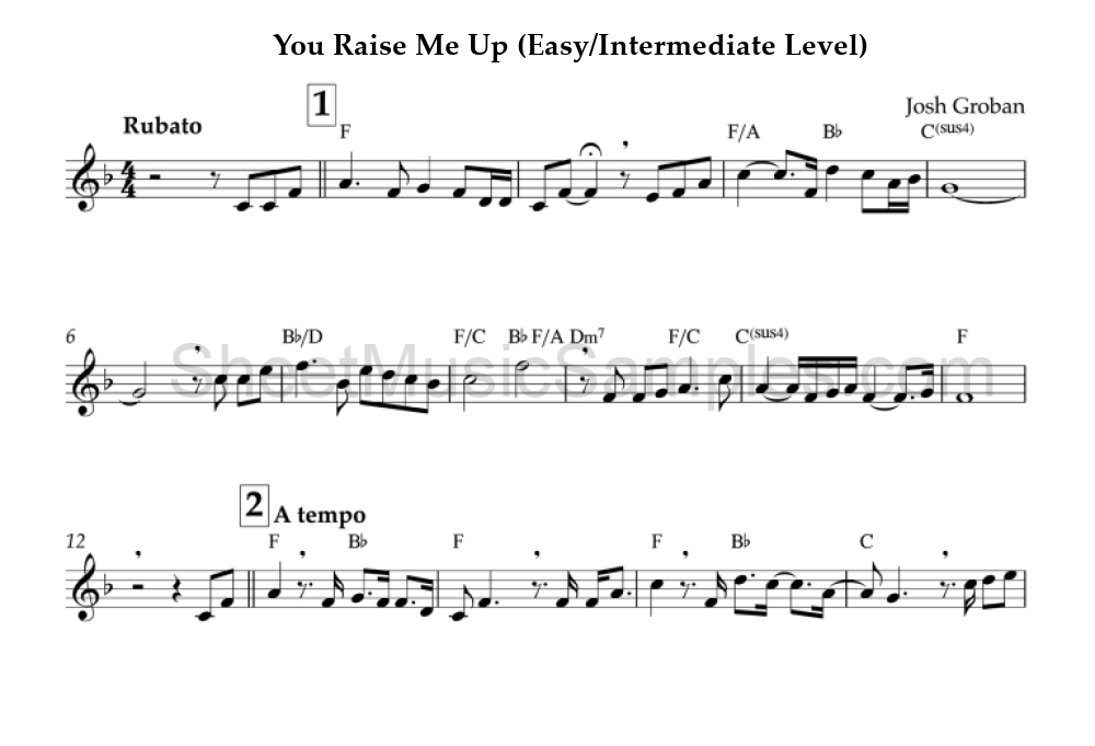 You Raise Me Up (Easy/Intermediate Level)