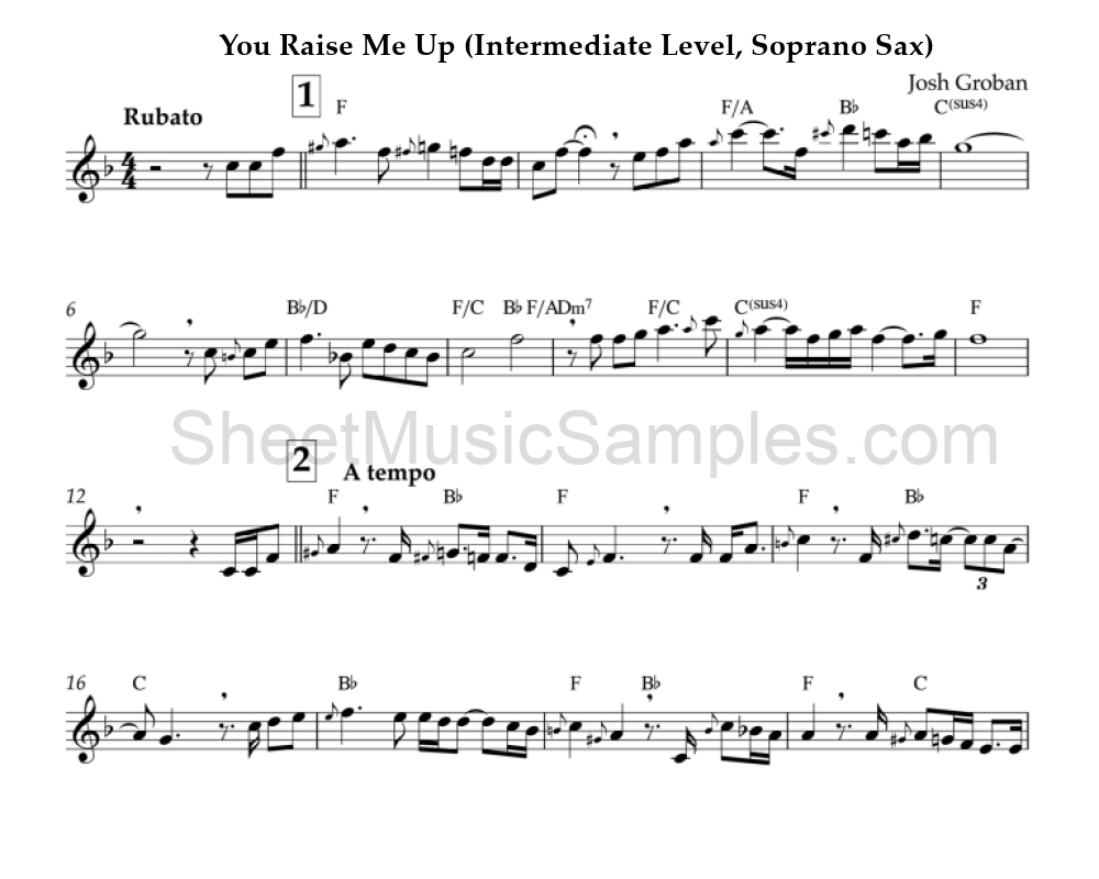 You Raise Me Up (Intermediate Level, Soprano Sax)