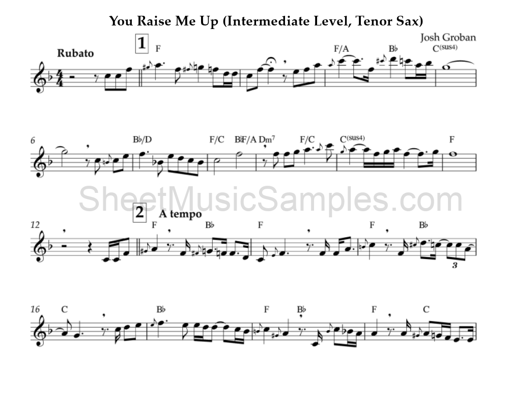 You Raise Me Up (Intermediate Level, Tenor Sax)