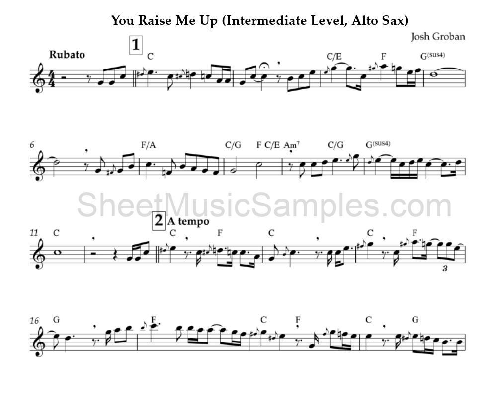 You Raise Me Up (Intermediate Level, Alto Sax)