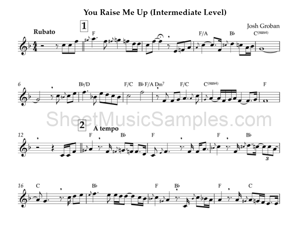 You Raise Me Up (Intermediate Level)