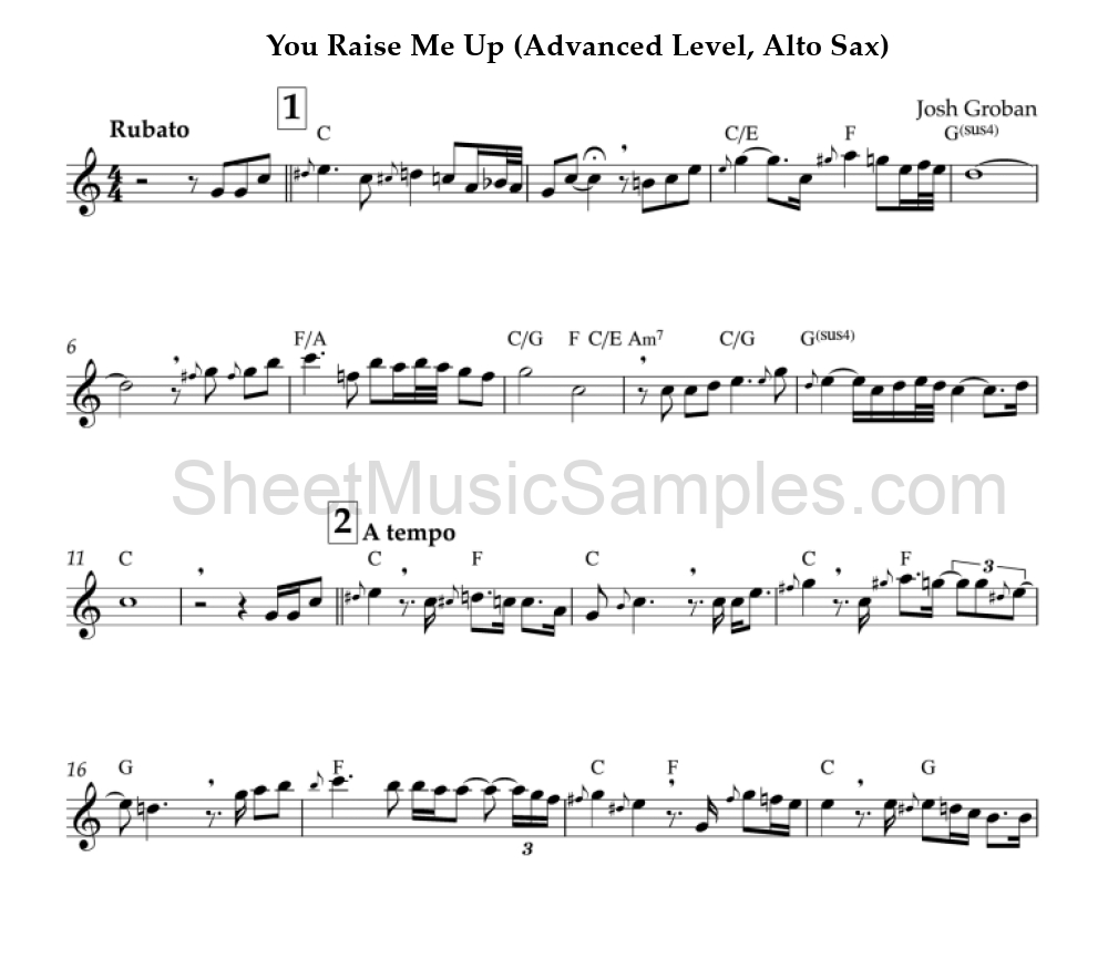 You Raise Me Up (Advanced Level, Alto Sax)