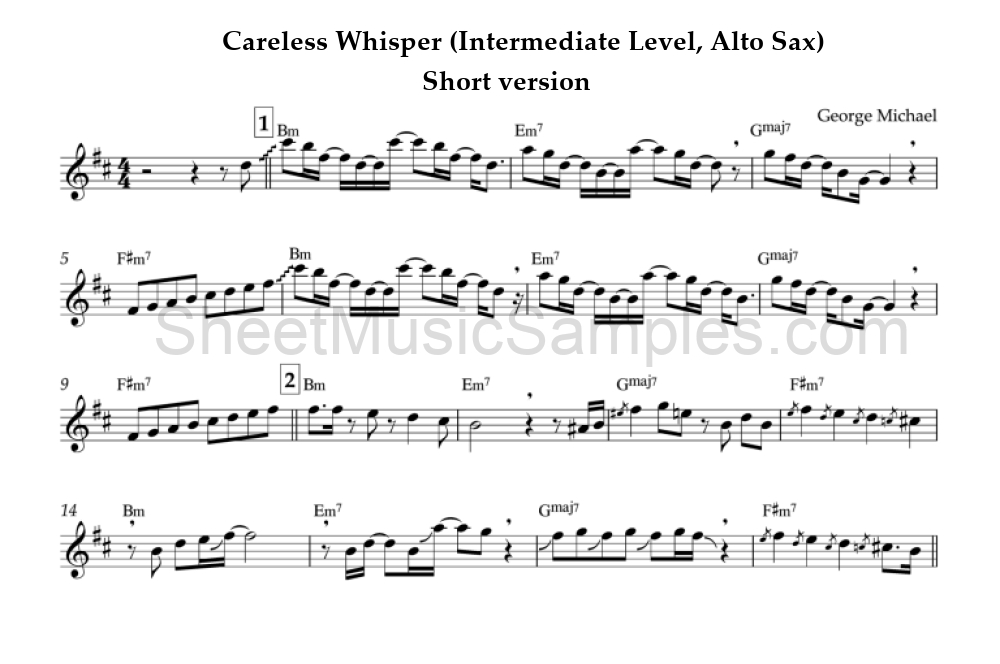 Careless Whisper (Intermediate Level, Alto Sax) - Short version