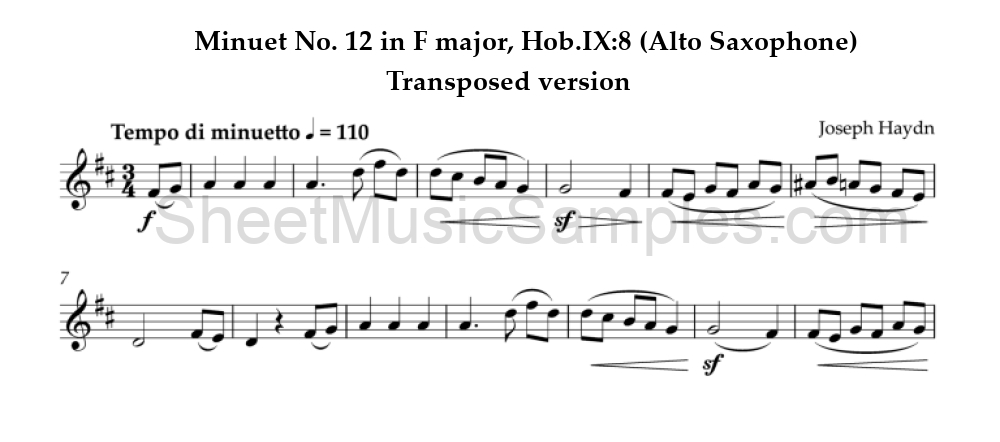 Minuet No. 12 in F major, Hob.IX:8 (Alto Saxophone) - Transposed version