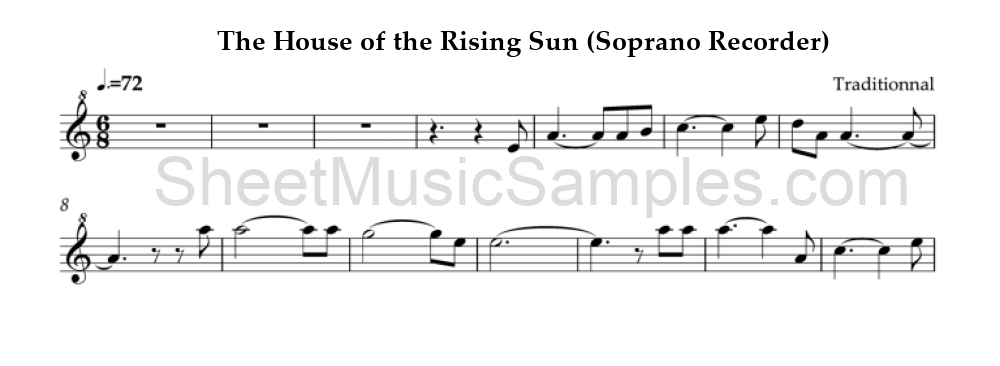 The House of the Rising Sun (Soprano Recorder)