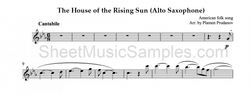 The House of the Rising Sun (Alto Saxophone)