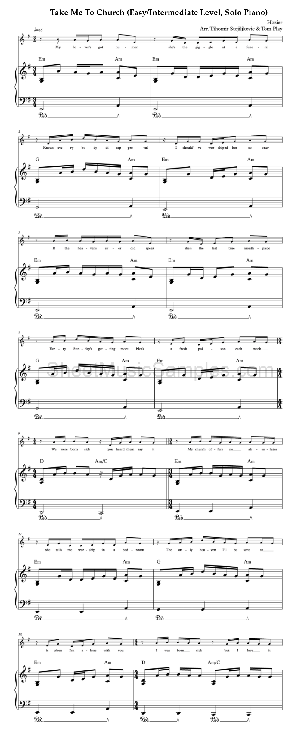 Take Me To Church (Easy/Intermediate Level, Solo Piano)