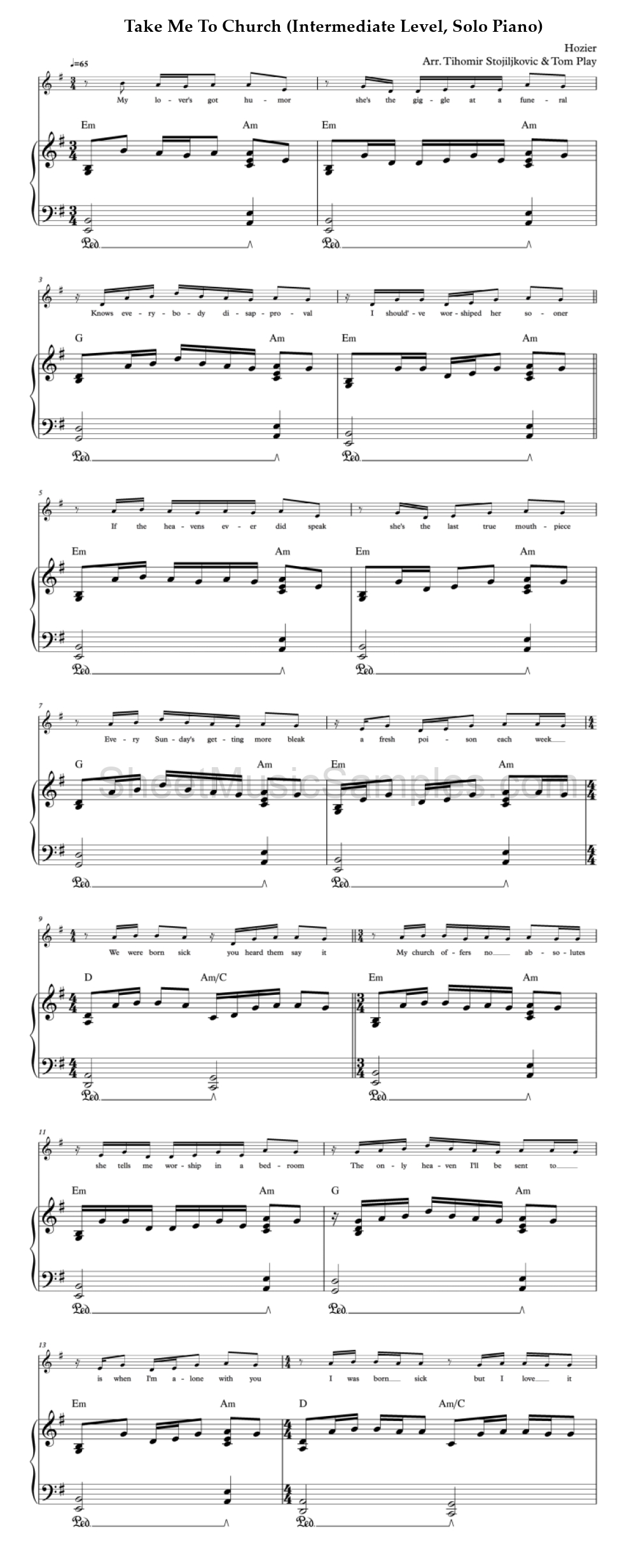 Take Me To Church (Intermediate Level, Solo Piano)