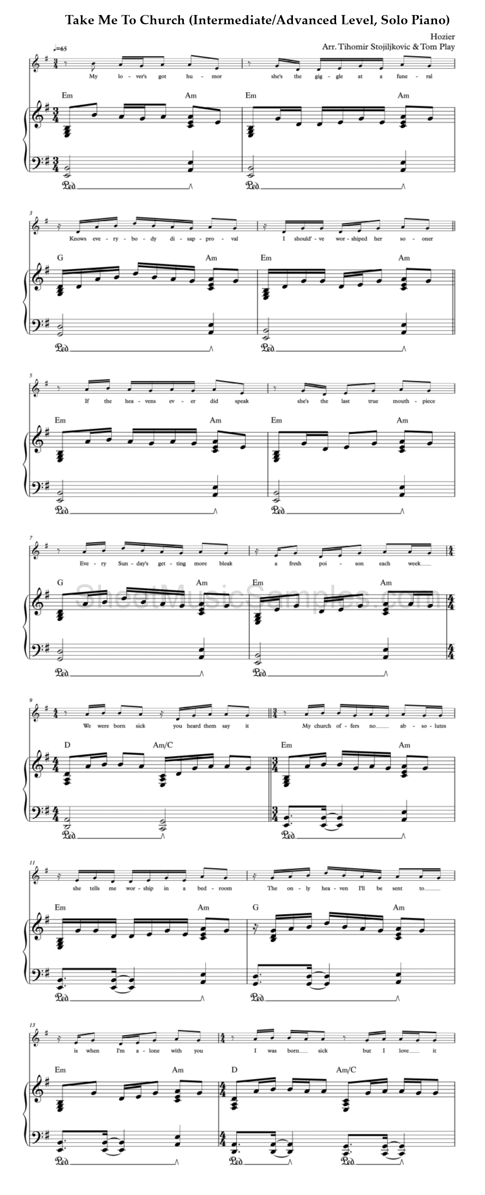 Take Me To Church (Intermediate/Advanced Level, Solo Piano)