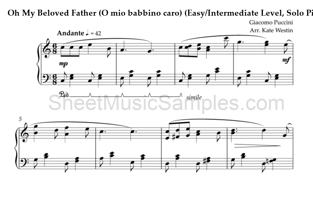 Oh My Beloved Father (O mio babbino caro) (Easy/Intermediate Level, Solo Piano)