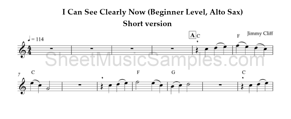 I Can See Clearly Now (Beginner Level, Alto Sax) - Short version