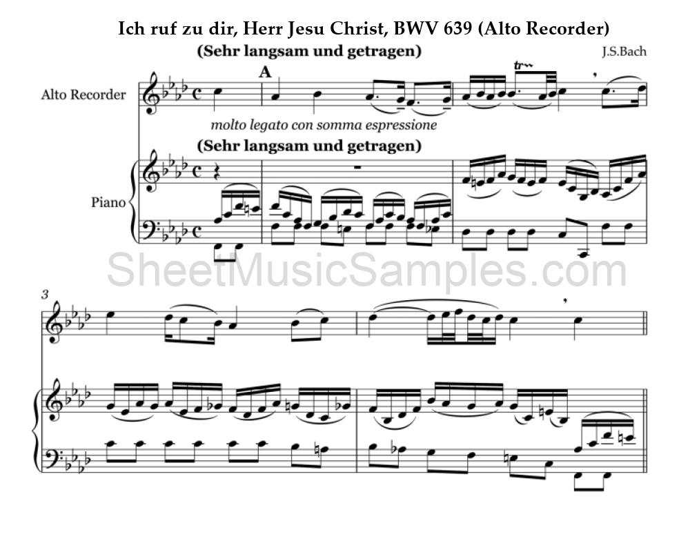 Ich ruf zu dir, Herr Jesu Christ, BWV 639 (Alto Recorder)