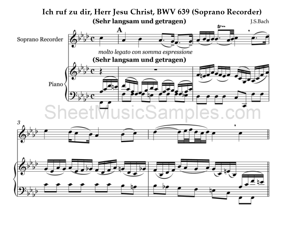 Ich ruf zu dir, Herr Jesu Christ, BWV 639 (Soprano Recorder)