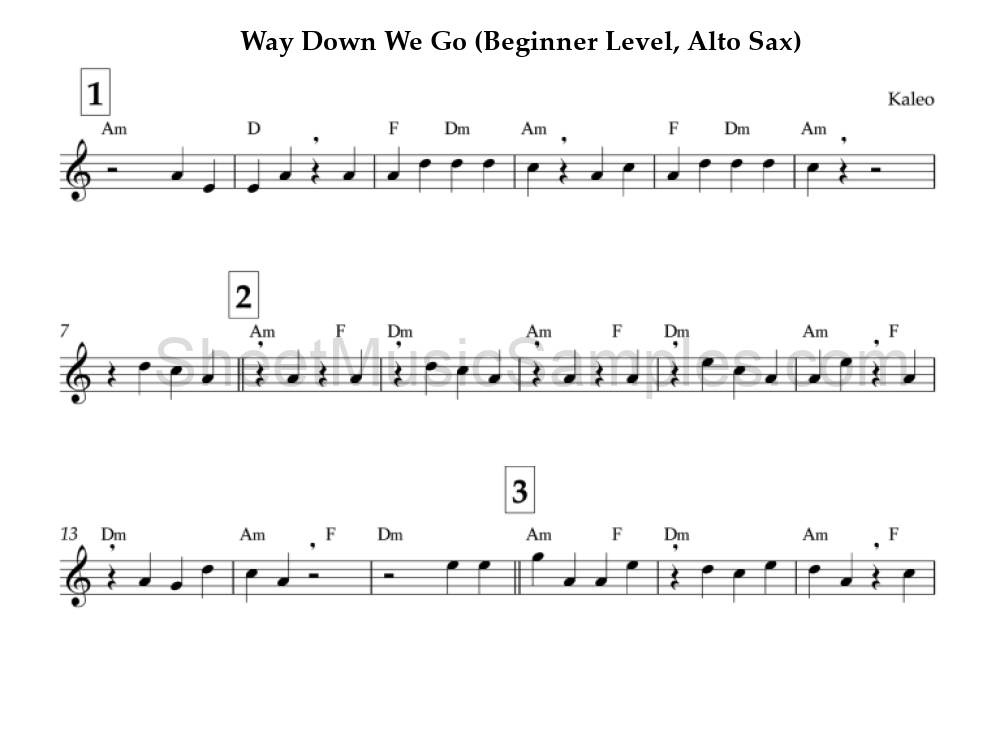 Way Down We Go (Beginner Level, Alto Sax)