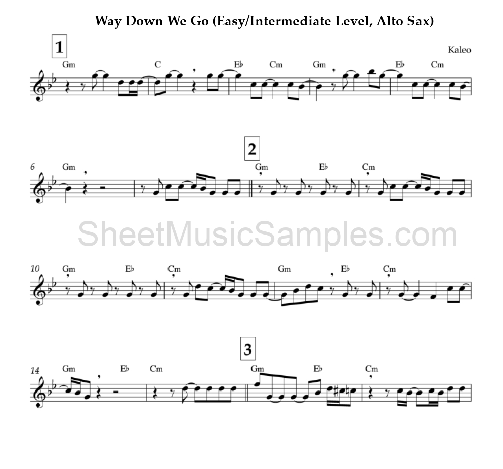 Way Down We Go (Easy/Intermediate Level, Alto Sax)