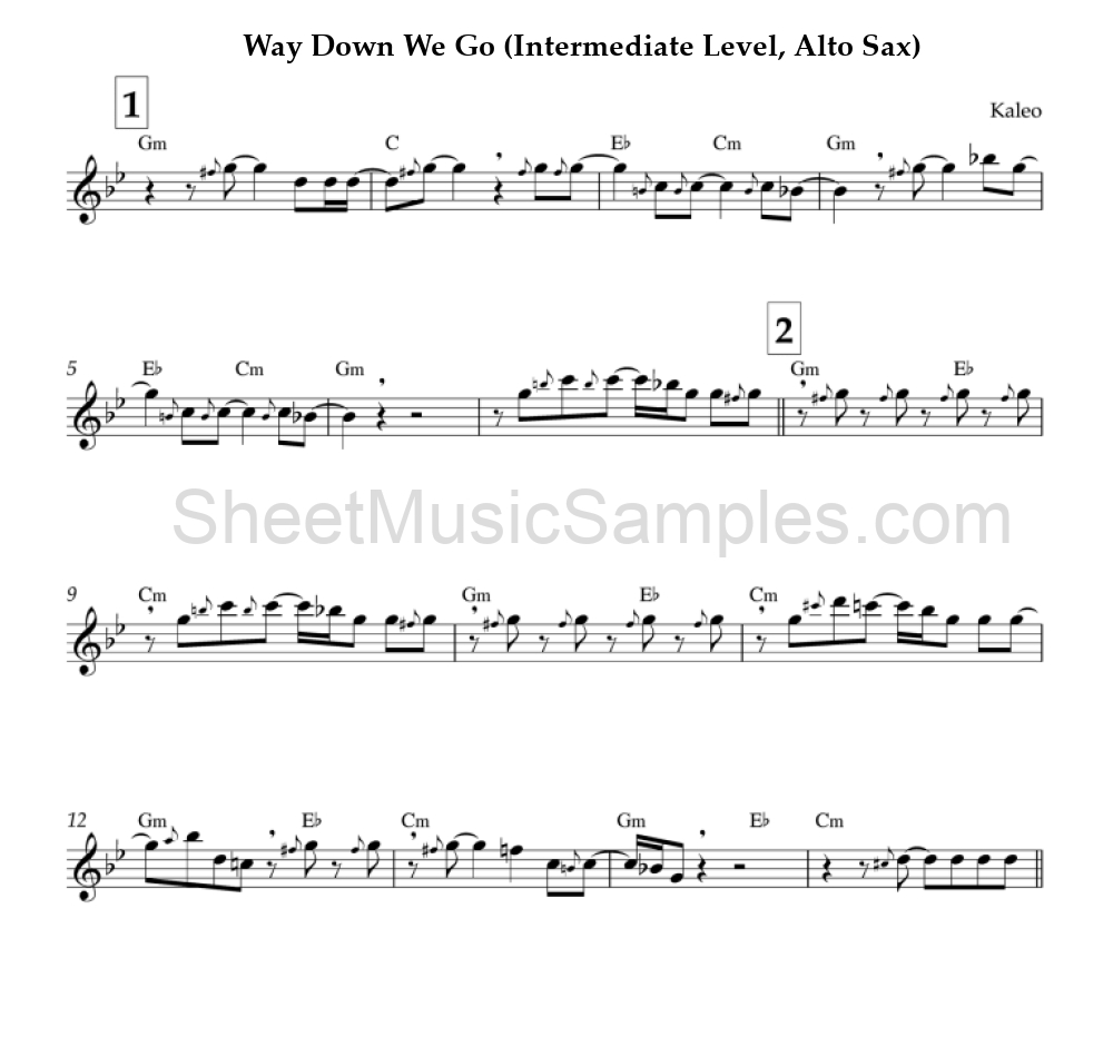 Way Down We Go (Intermediate Level, Alto Sax)