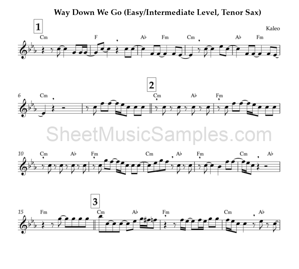 Way Down We Go (Easy/Intermediate Level, Tenor Sax)