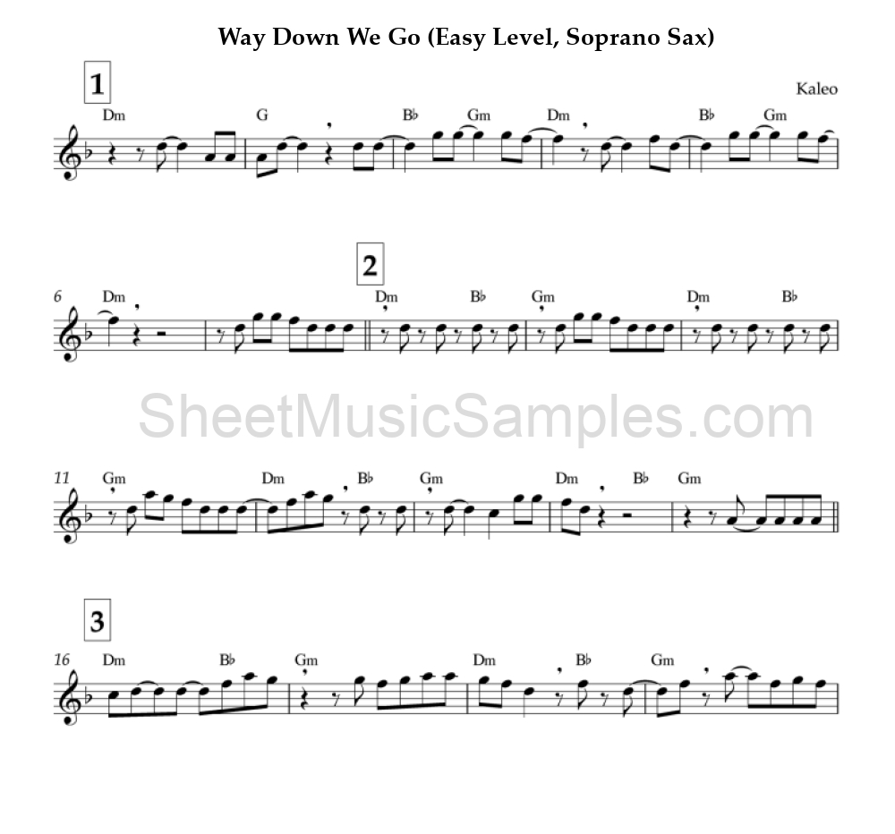 Way Down We Go (Easy Level, Soprano Sax)