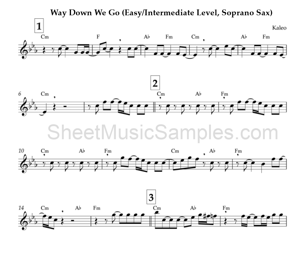 Way Down We Go (Easy/Intermediate Level, Soprano Sax)