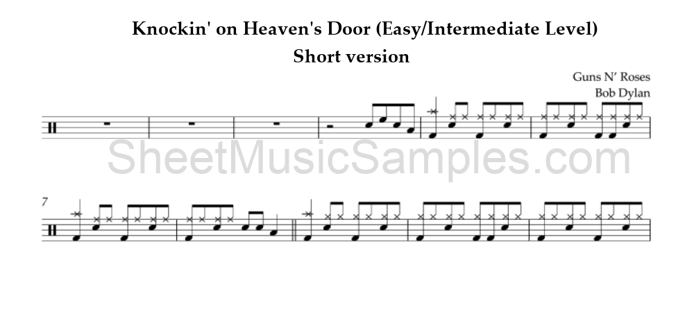 Knockin' on Heaven's Door (Easy/Intermediate Level) - Short version