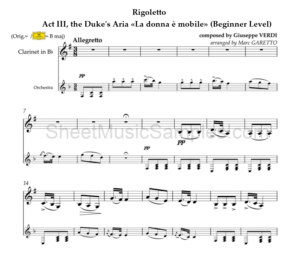 Rigoletto - Act III, the Duke's Aria «La donna è mobile» (Beginner Level)