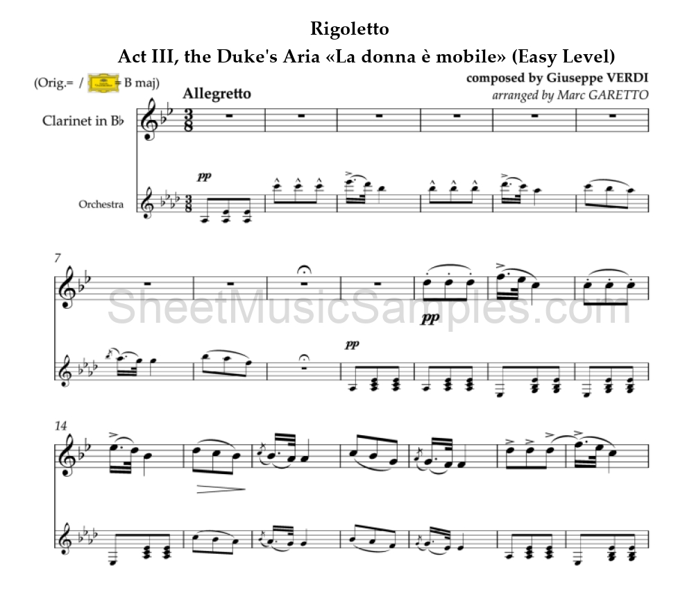 Rigoletto - Act III, the Duke's Aria «La donna è mobile» (Easy Level)