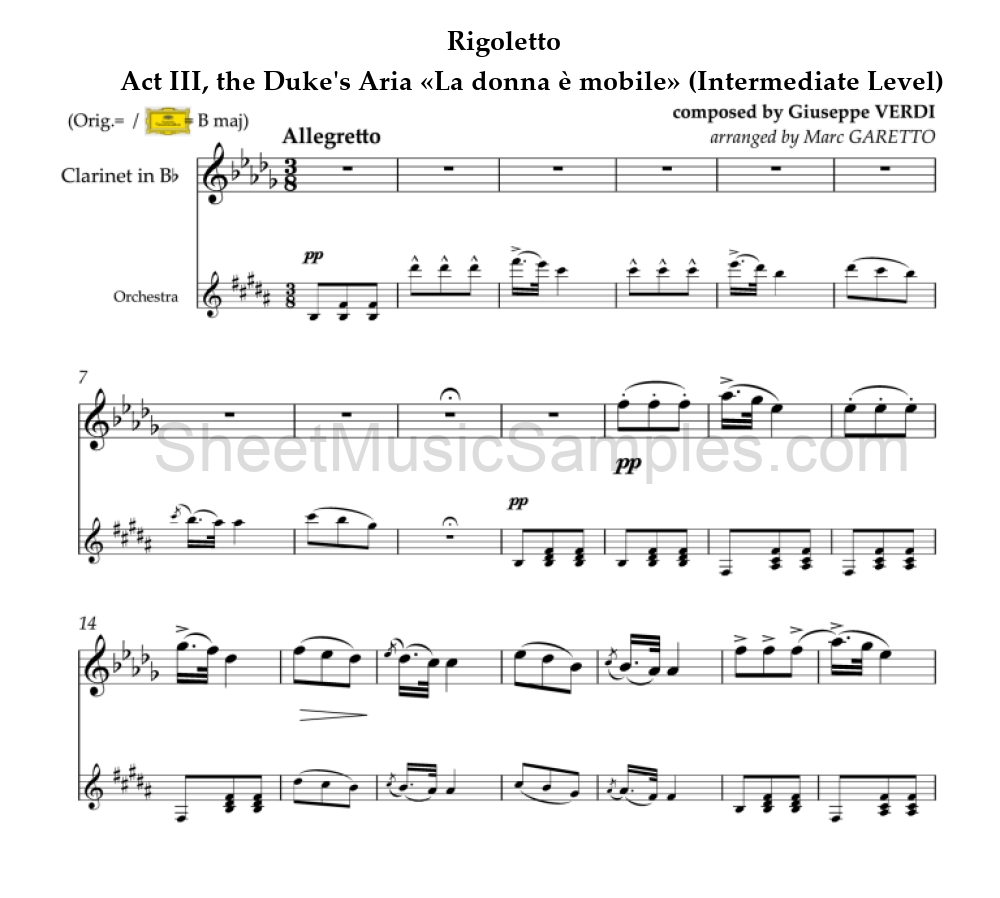 Rigoletto - Act III, the Duke's Aria «La donna è mobile» (Intermediate Level)