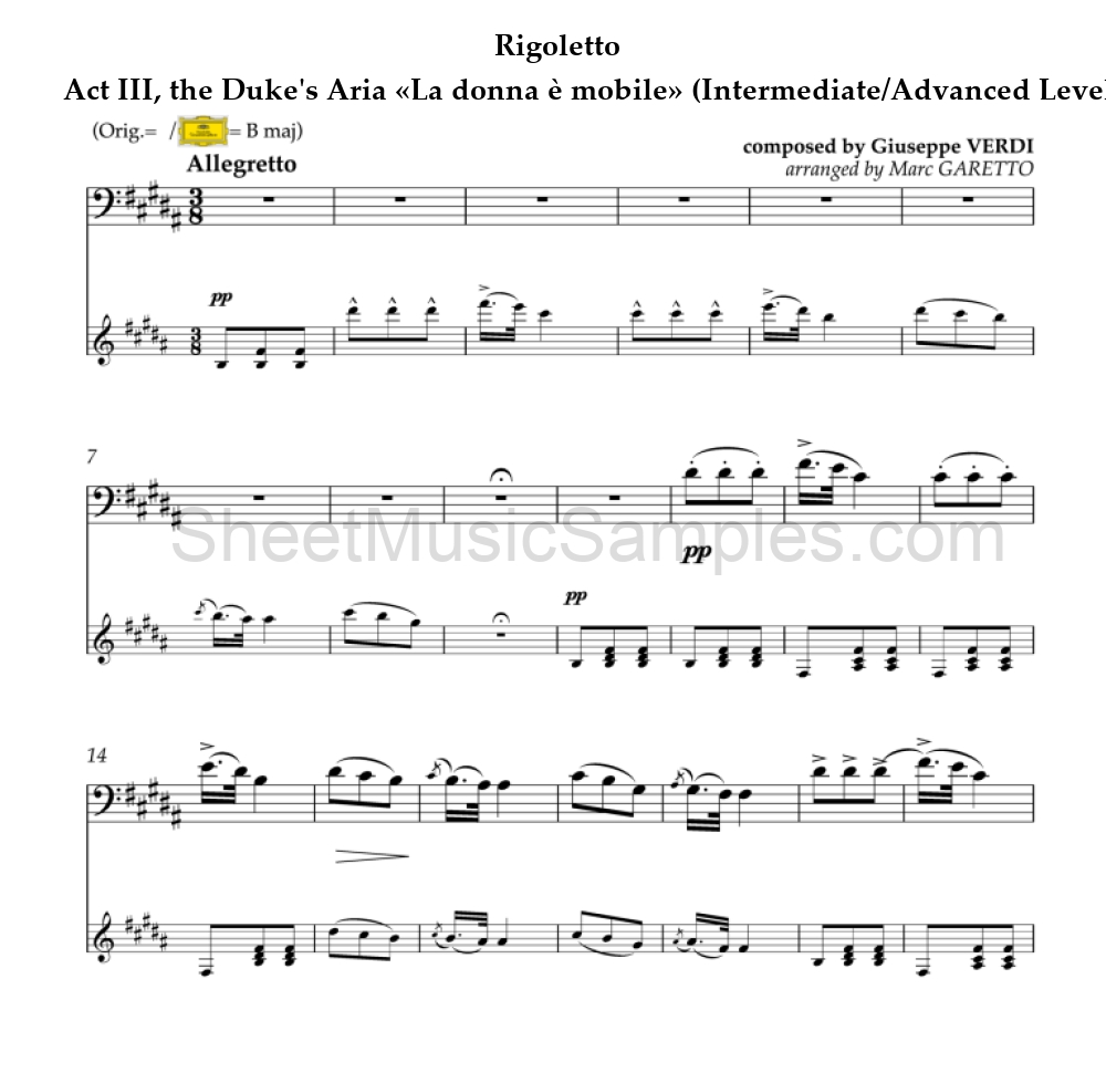 Rigoletto - Act III, the Duke's Aria «La donna è mobile» (Intermediate/Advanced Level)