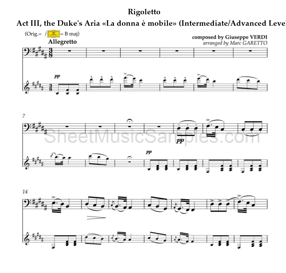 Rigoletto - Act III, the Duke's Aria «La donna è mobile» (Intermediate/Advanced Level)