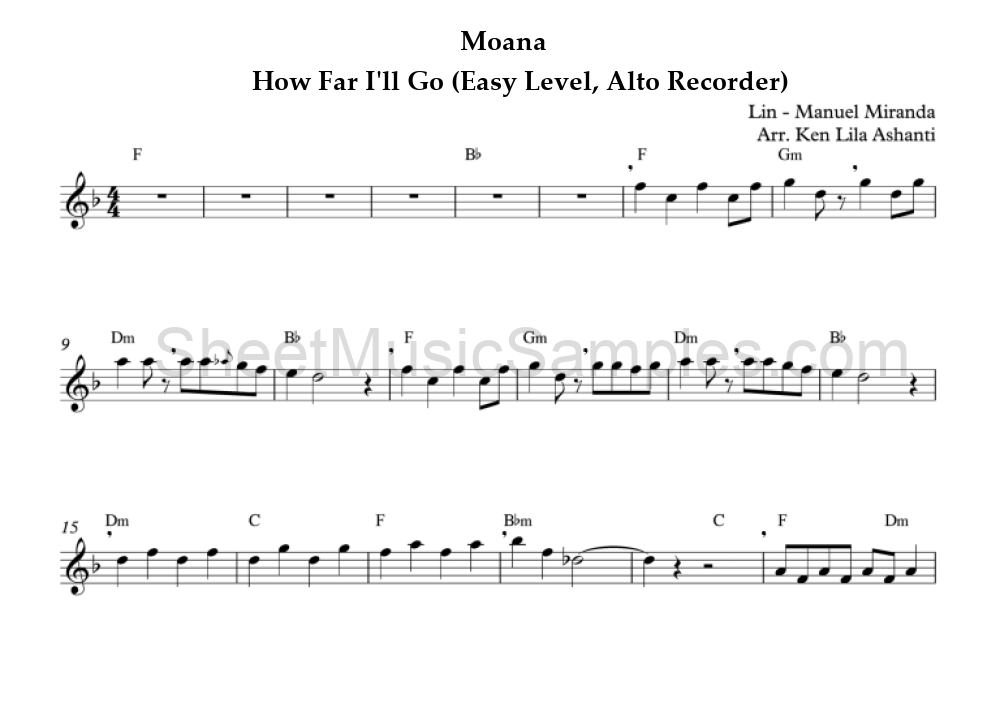 Moana - How Far I'll Go (Easy Level, Alto Recorder)