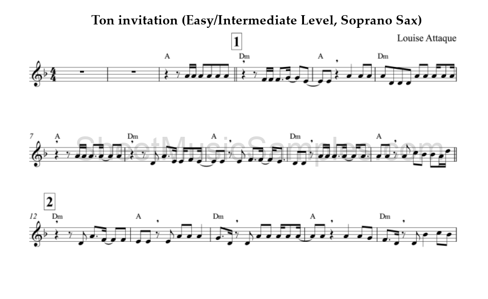 Ton invitation (Easy/Intermediate Level, Soprano Sax)