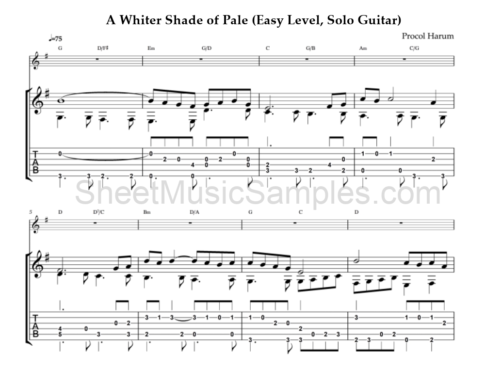 A Whiter Shade of Pale (Easy Level, Solo Guitar)