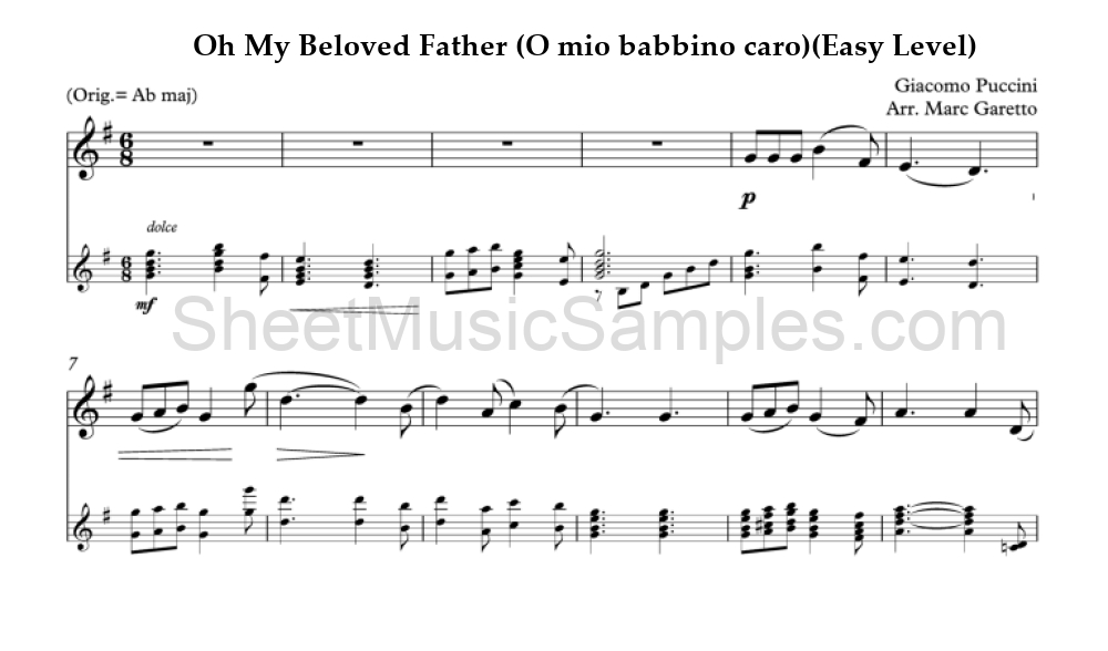 Oh My Beloved Father (O mio babbino caro)(Easy Level)