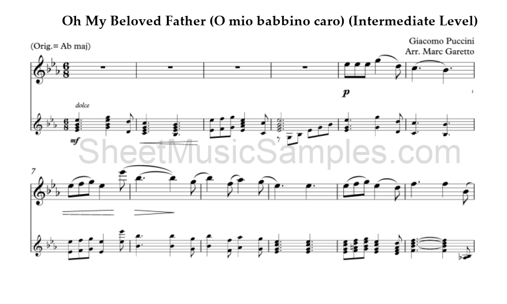 Oh My Beloved Father (O mio babbino caro) (Intermediate Level)