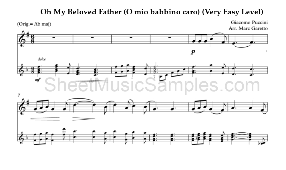 Oh My Beloved Father (O mio babbino caro) (Very Easy Level)