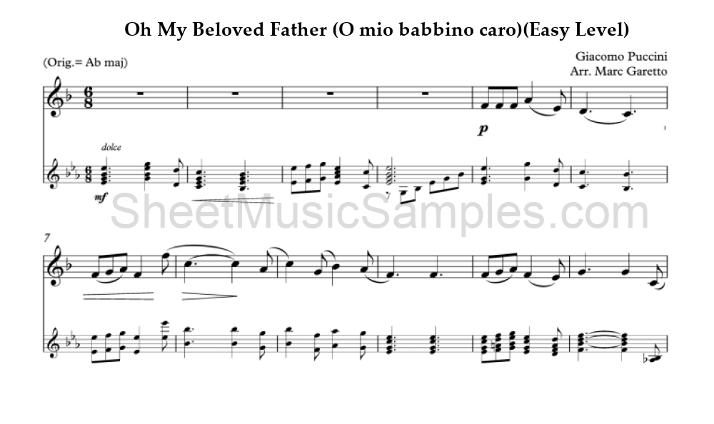 Oh My Beloved Father (O mio babbino caro)(Easy Level)