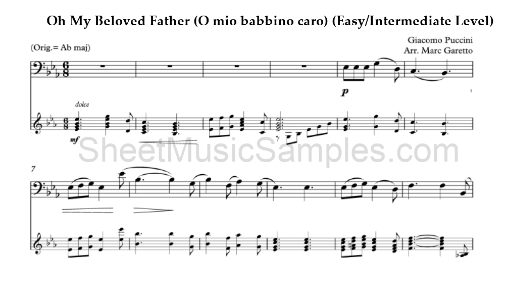 Oh My Beloved Father (O mio babbino caro) (Easy/Intermediate Level)