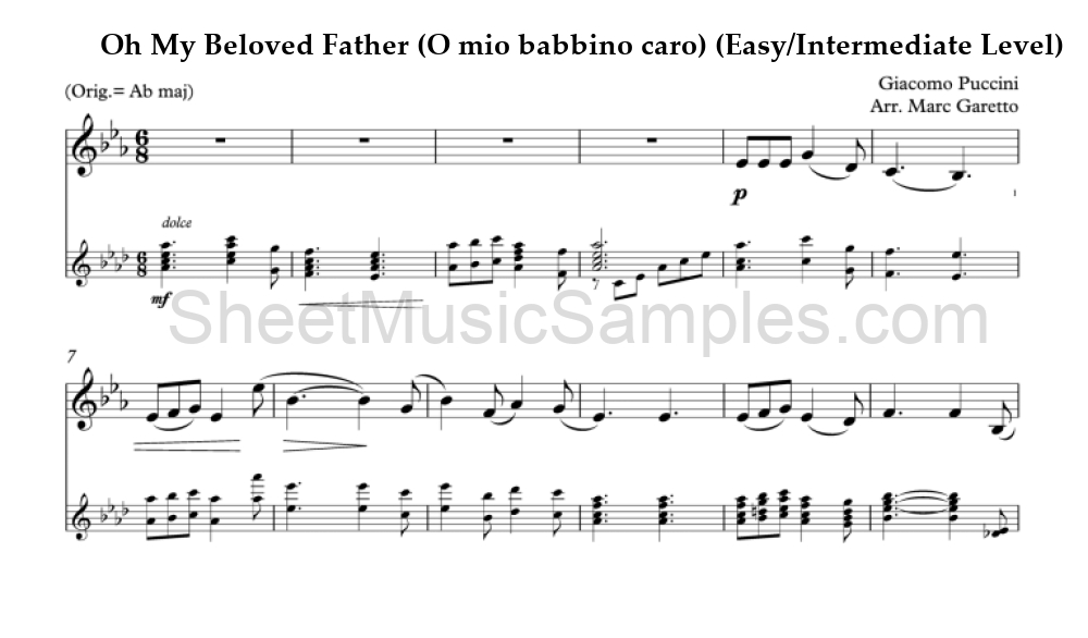 Oh My Beloved Father (O mio babbino caro) (Easy/Intermediate Level)