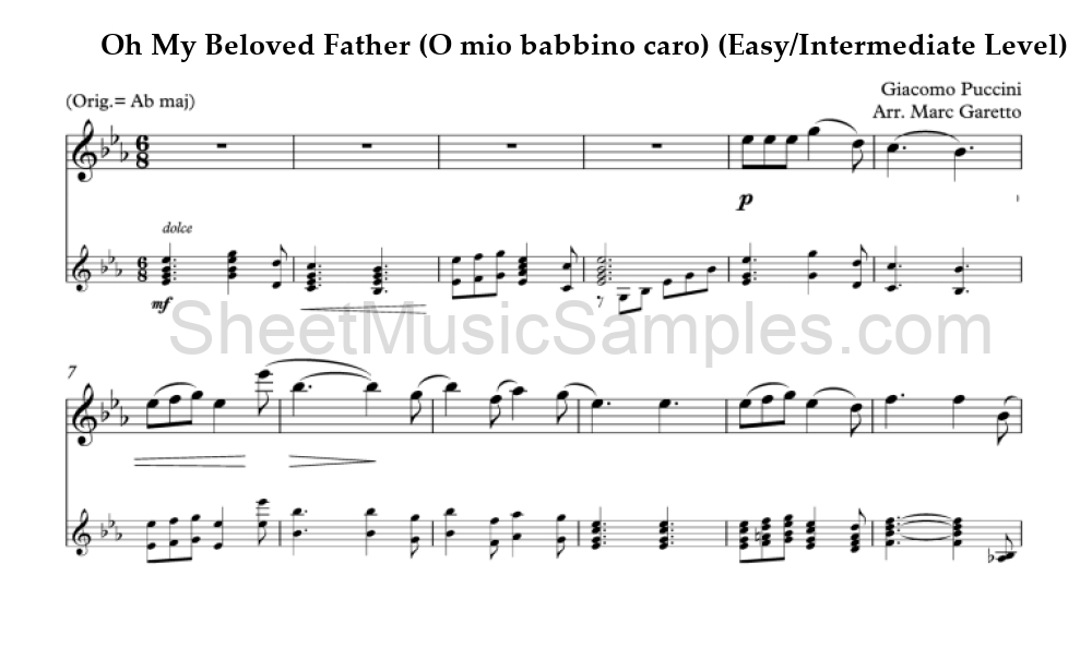 Oh My Beloved Father (O mio babbino caro) (Easy/Intermediate Level)