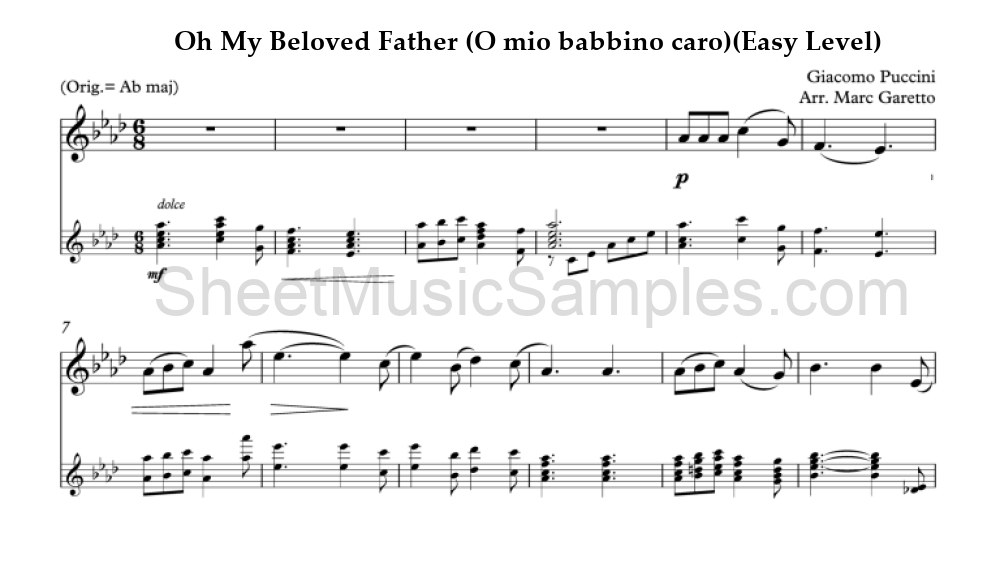 Oh My Beloved Father (O mio babbino caro)(Easy Level)