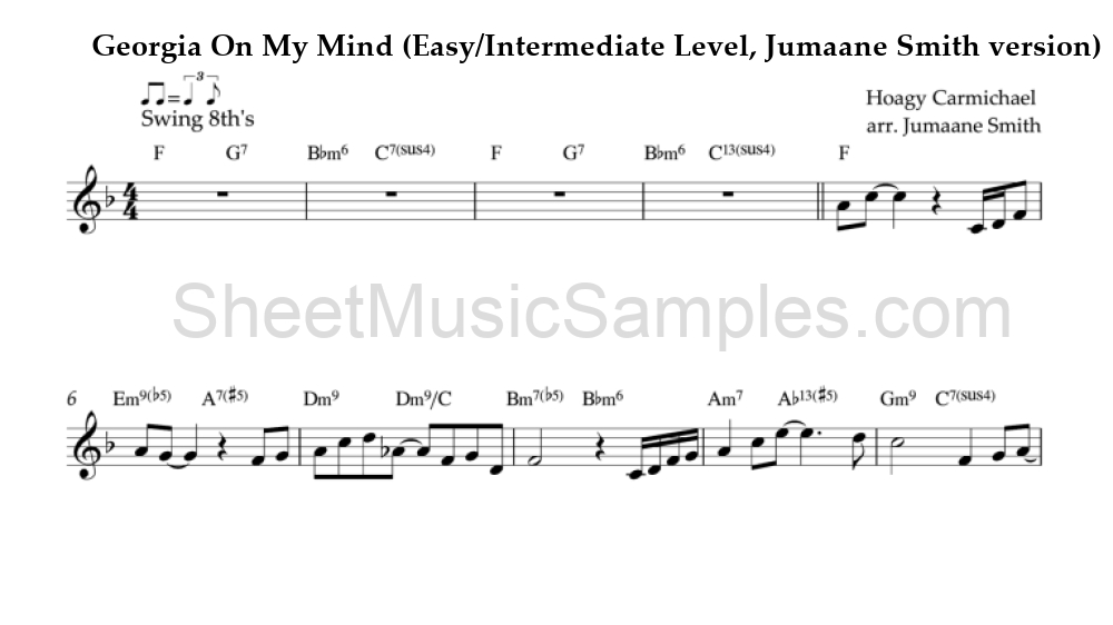 Georgia On My Mind (Easy/Intermediate Level, Jumaane Smith version)