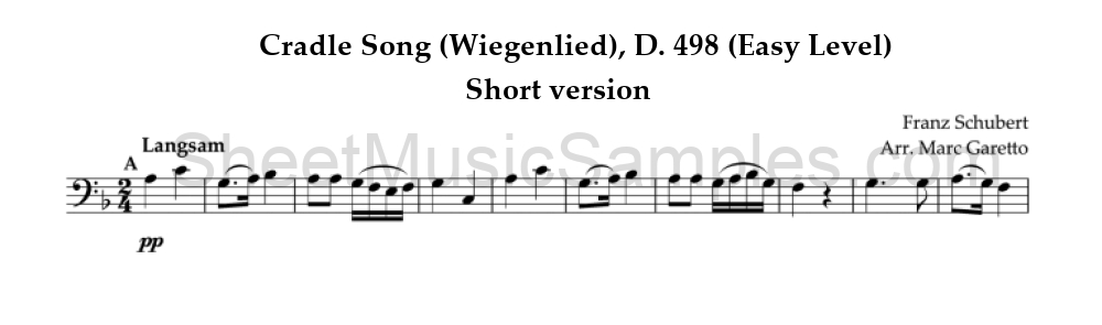 Cradle Song (Wiegenlied), D. 498 (Easy Level) - Short version