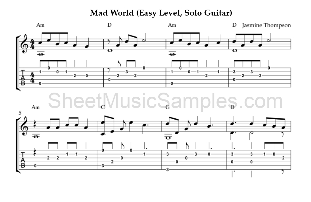 Mad World (Easy Level, Solo Guitar)