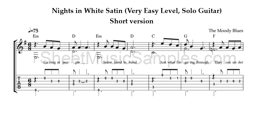 Nights in White Satin (Very Easy Level, Solo Guitar) - Short version