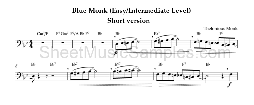 Blue Monk (Easy/Intermediate Level) - Short version