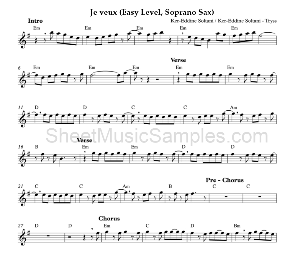 Je veux (Easy Level, Soprano Sax)