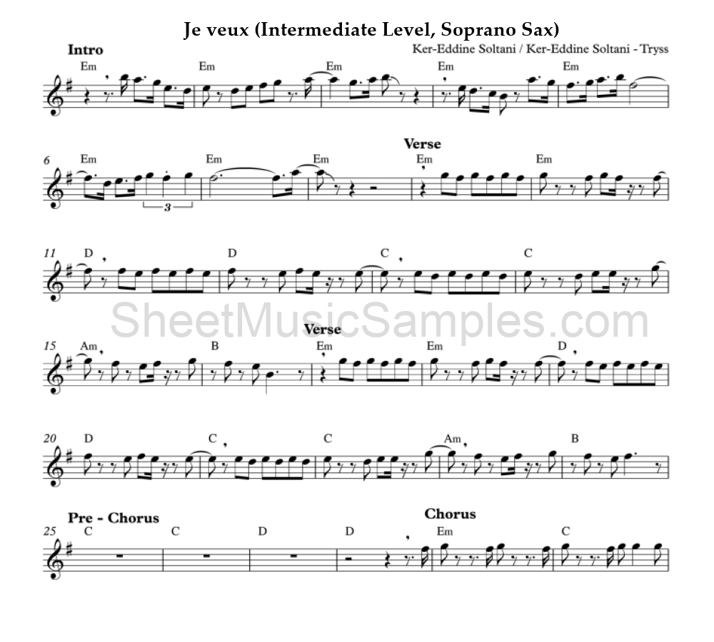 Je veux (Intermediate Level, Soprano Sax)